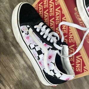 Vans Black and White Checkered Floral Sneakers